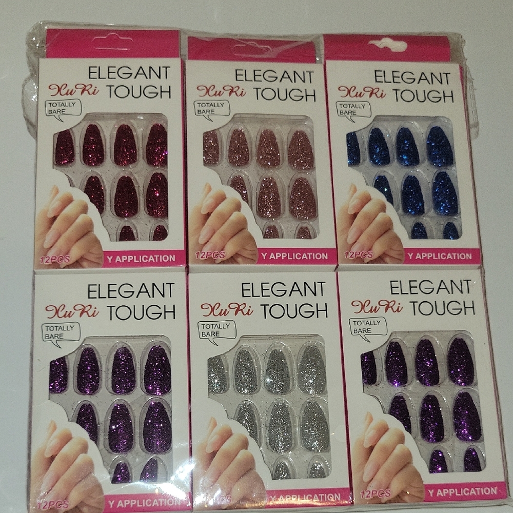 12 Pack Glitter Press-On Nails - Assorted Colors